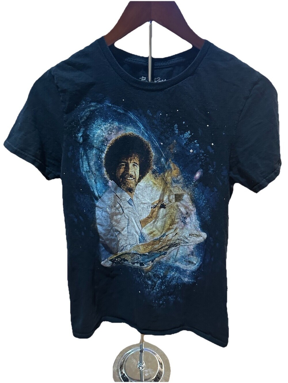 Bob Ross Galaxy T Shirt Mens Small Black Cosmic Space Painting Distressed Worn